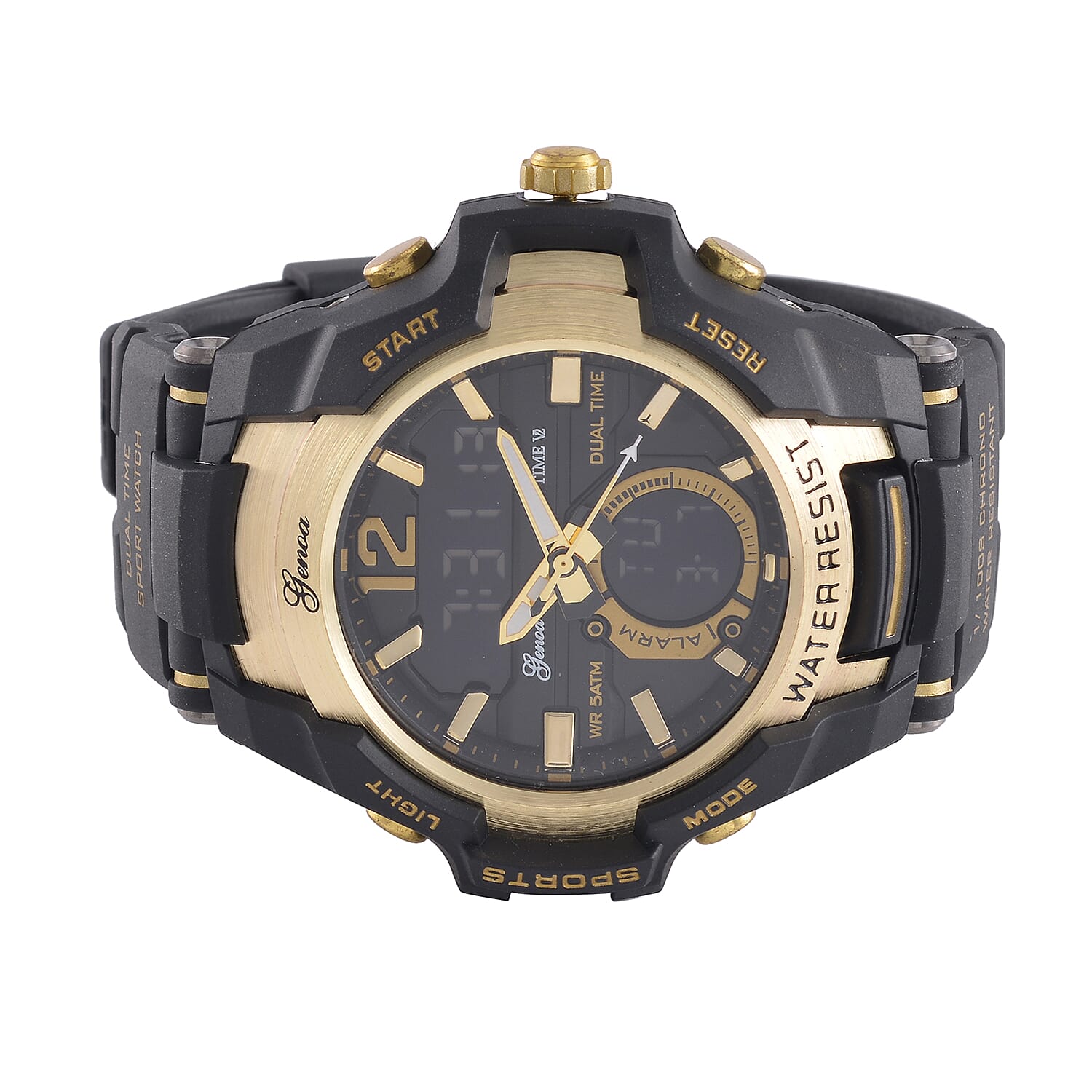 Genoa Black Literal Gold Dial 5 ATM Water Resistant Watch with Black Leatherette Strap