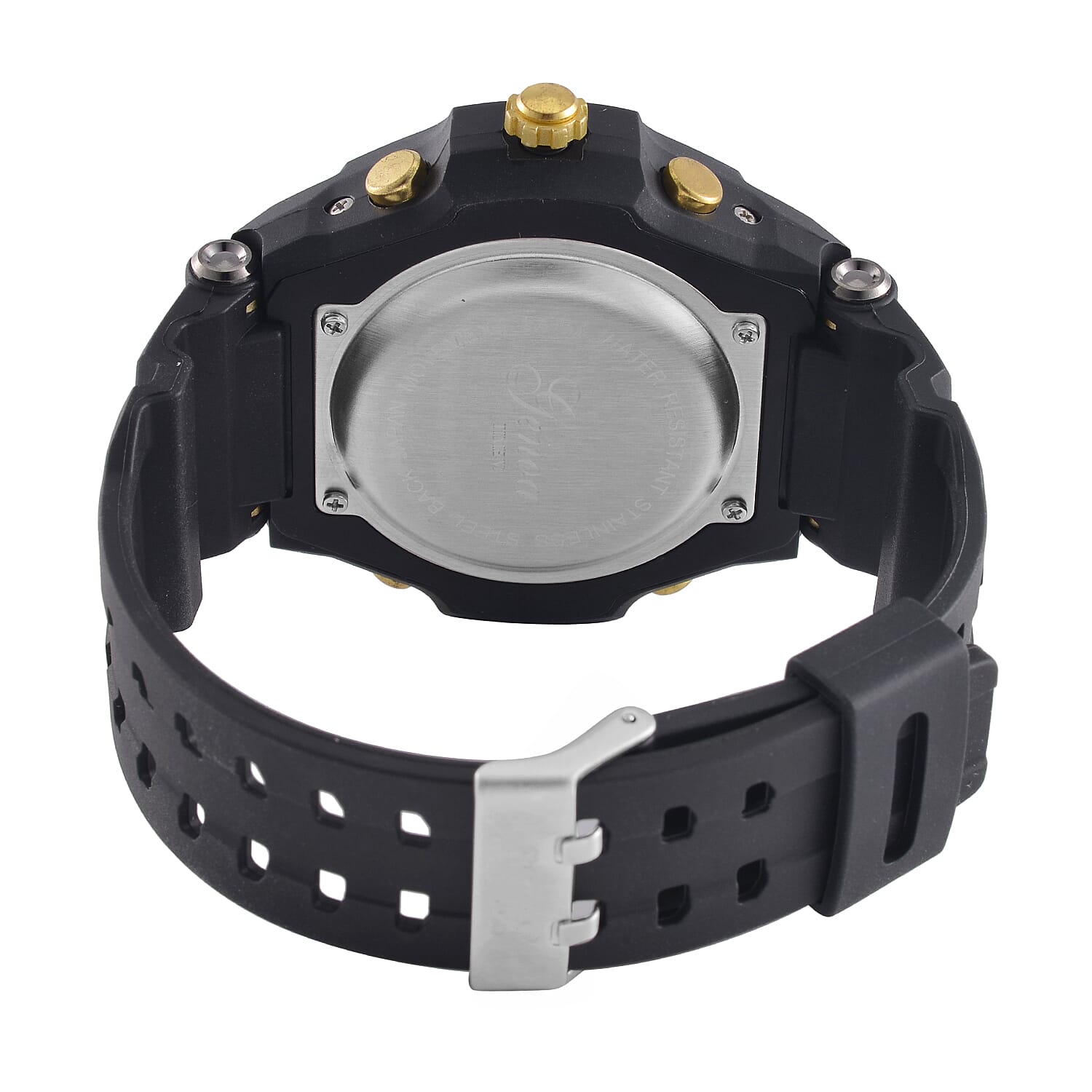 Genoa Black Literal Gold Dial 5 ATM Water Resistant Watch with Black Leatherette Strap