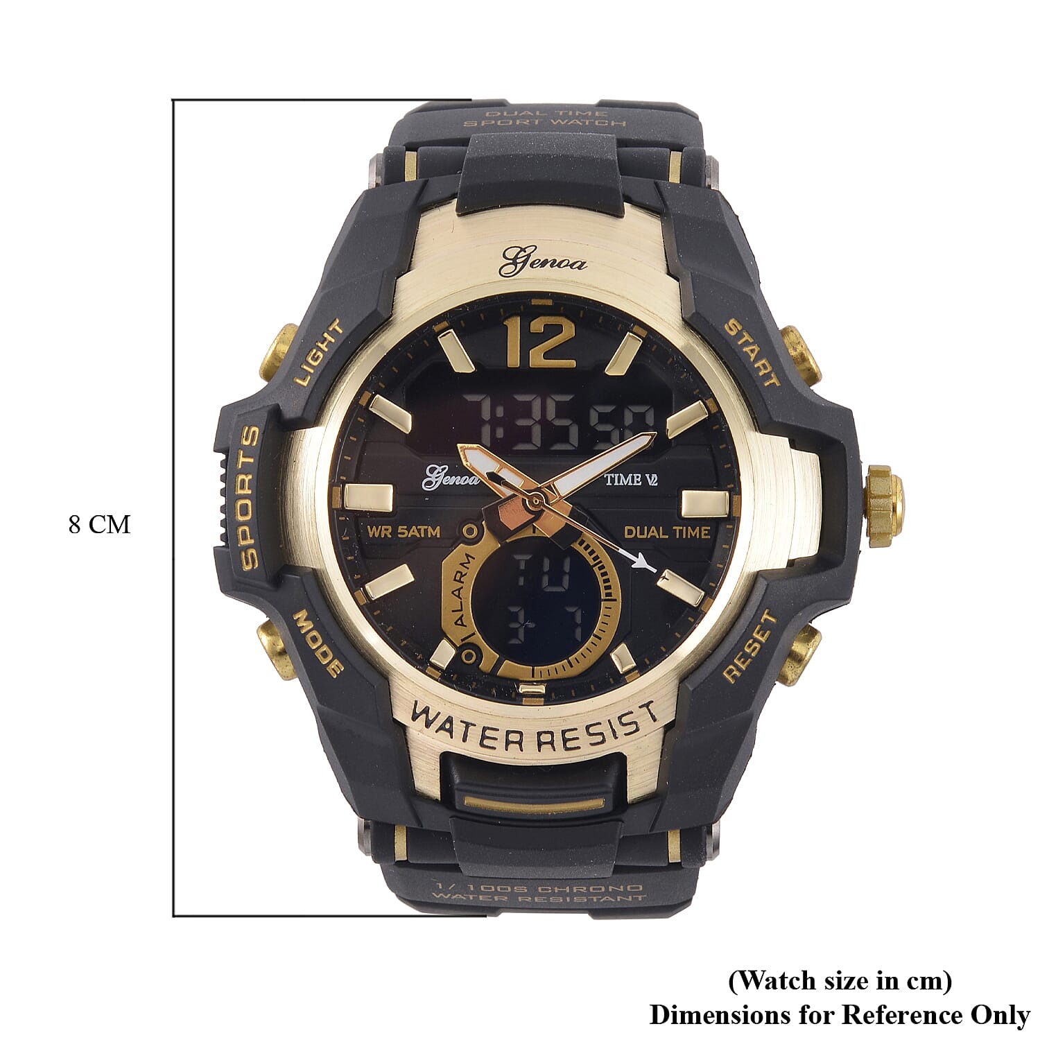 Genoa Black Literal Gold Dial 5 ATM Water Resistant Watch with Black Leatherette Strap