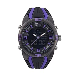 GENOA TIME V2 Japanese Movement Multifunctional Black Literal Dial 5 ATM Water Resistant Watch With Black - Purple TPU Strap