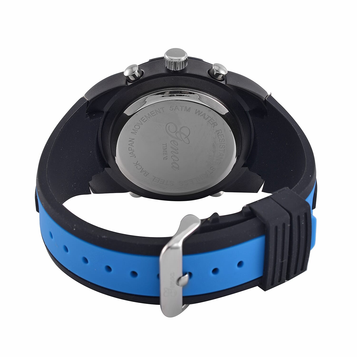 GENOA TIME V2 Japanese Movement Multifunctional Black Literal Dial 5 ATM Water Resistant Watch With Black - Blue TPU Strap