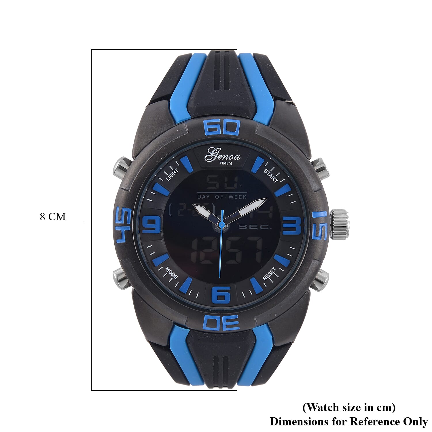GENOA TIME V2 Japanese Movement Multifunctional Black Literal Dial 5 ATM Water Resistant Watch With Black - Blue TPU Strap