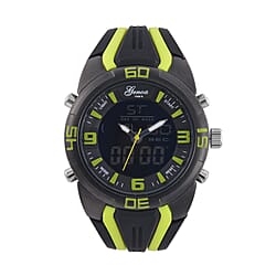 GENOA TIME V2 Japanese Movement Multifunctional Black Literal Dial 5 ATM Water Resistant Watch With Black - Purple TPU Strap