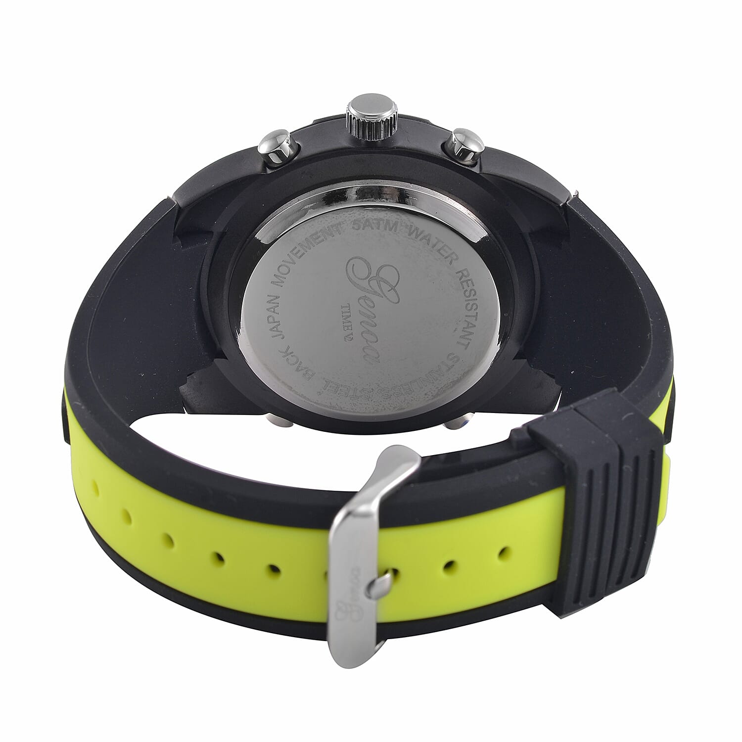 GENOA TIME V2 Japanese Movement Multifunctional Black Literal Dial 5 ATM Water Resistant Watch With Black - Yellow TPU Strap