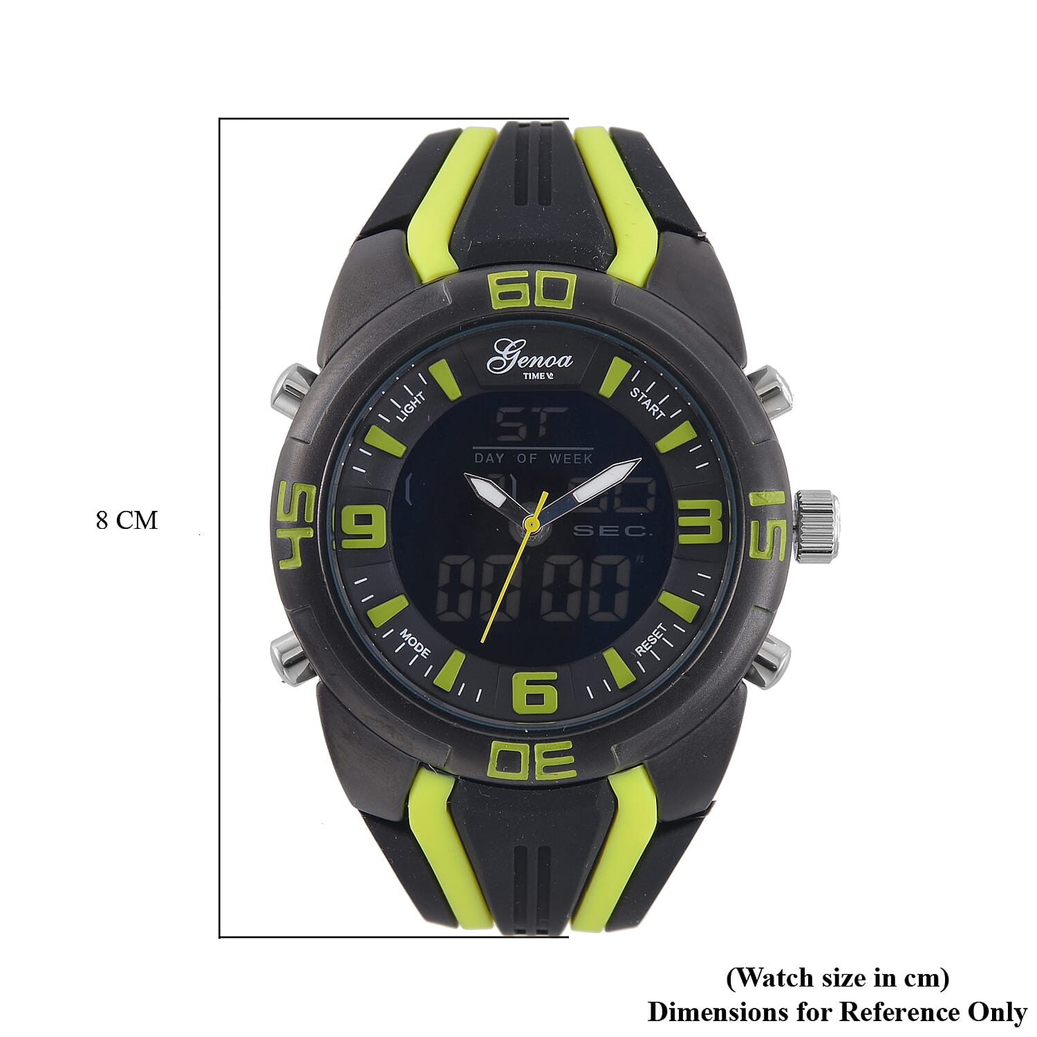 GENOA TIME V2 Japanese Movement Multifunctional Black Literal Dial 5 ATM Water Resistant Watch With Black - Yellow TPU Strap