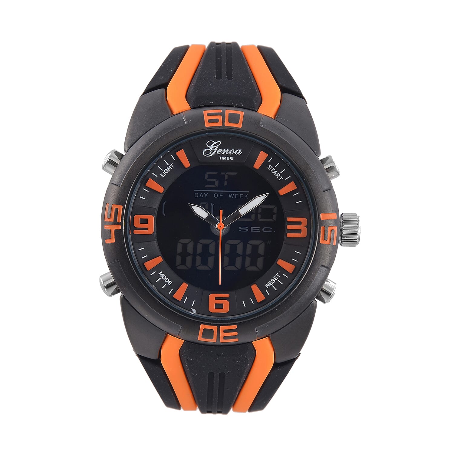 GENOA TIME V2 Japanese Movement Multifunctional Black Literal Dial 5 ATM Water Resistant Watch With Black - Orange TPU Strap