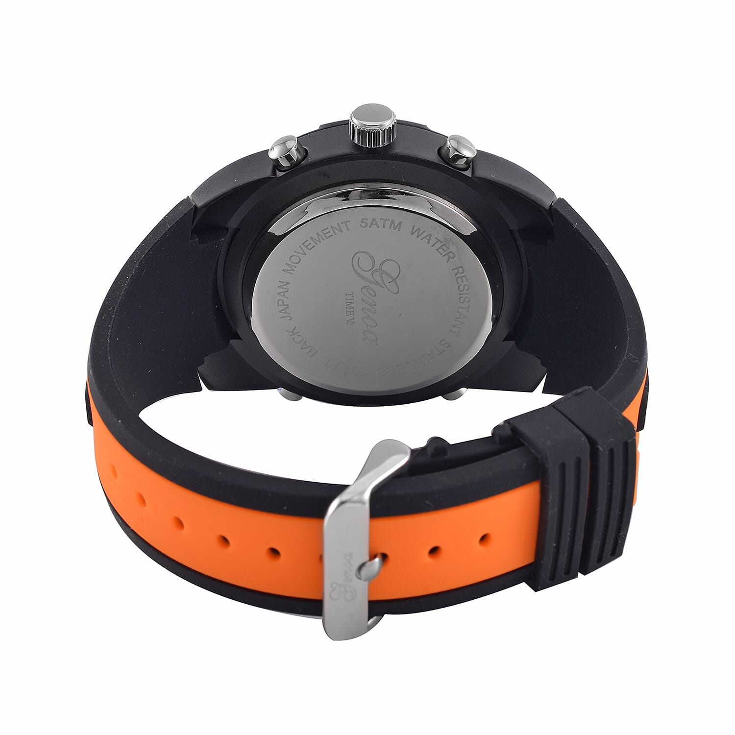 GENOA TIME V2 Japanese Movement Multifunctional Black Literal Dial 5 ATM Water Resistant Watch With Black - Orange TPU Strap