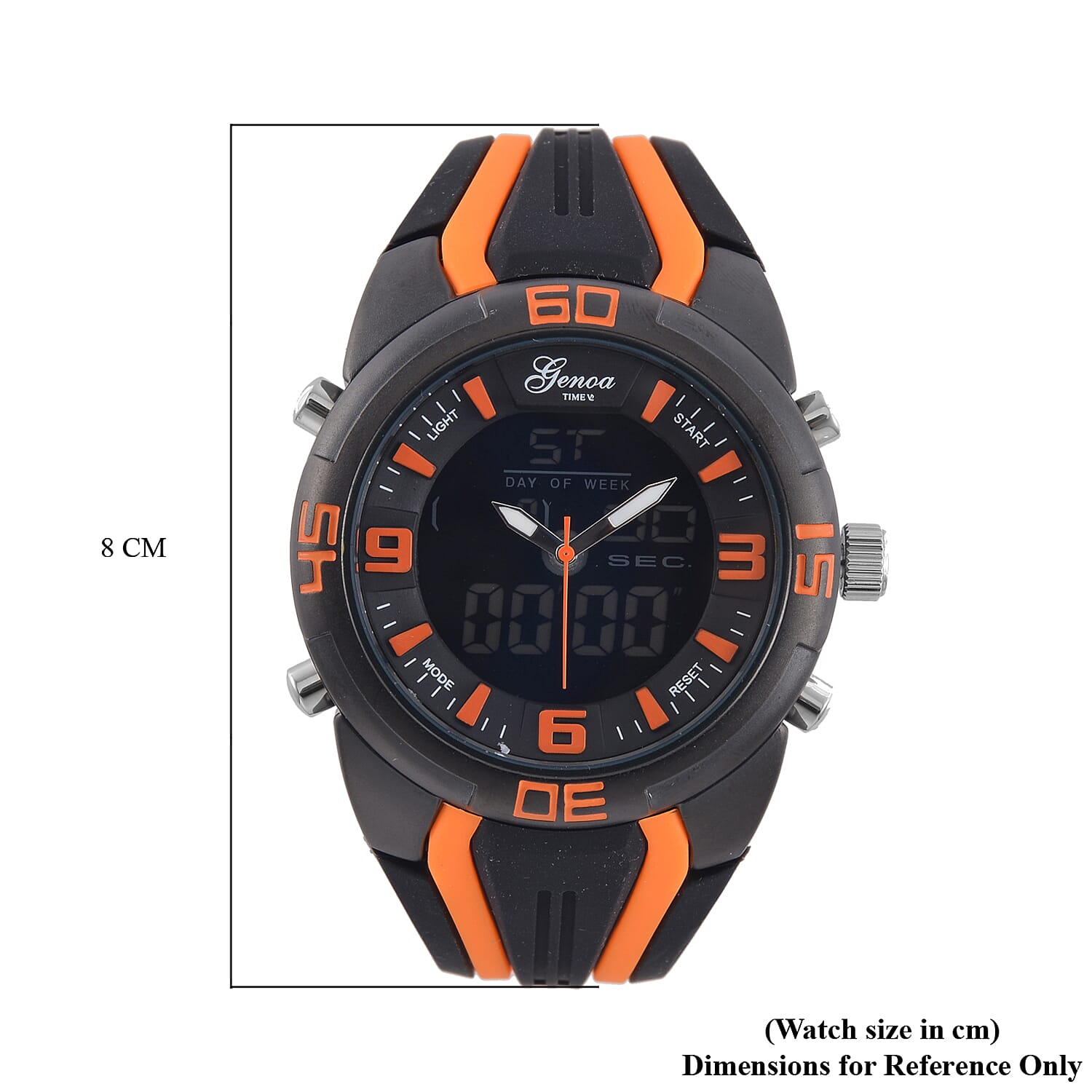 GENOA TIME V2 Japanese Movement Multifunctional Black Literal Dial 5 ATM Water Resistant Watch With Black - Orange TPU Strap