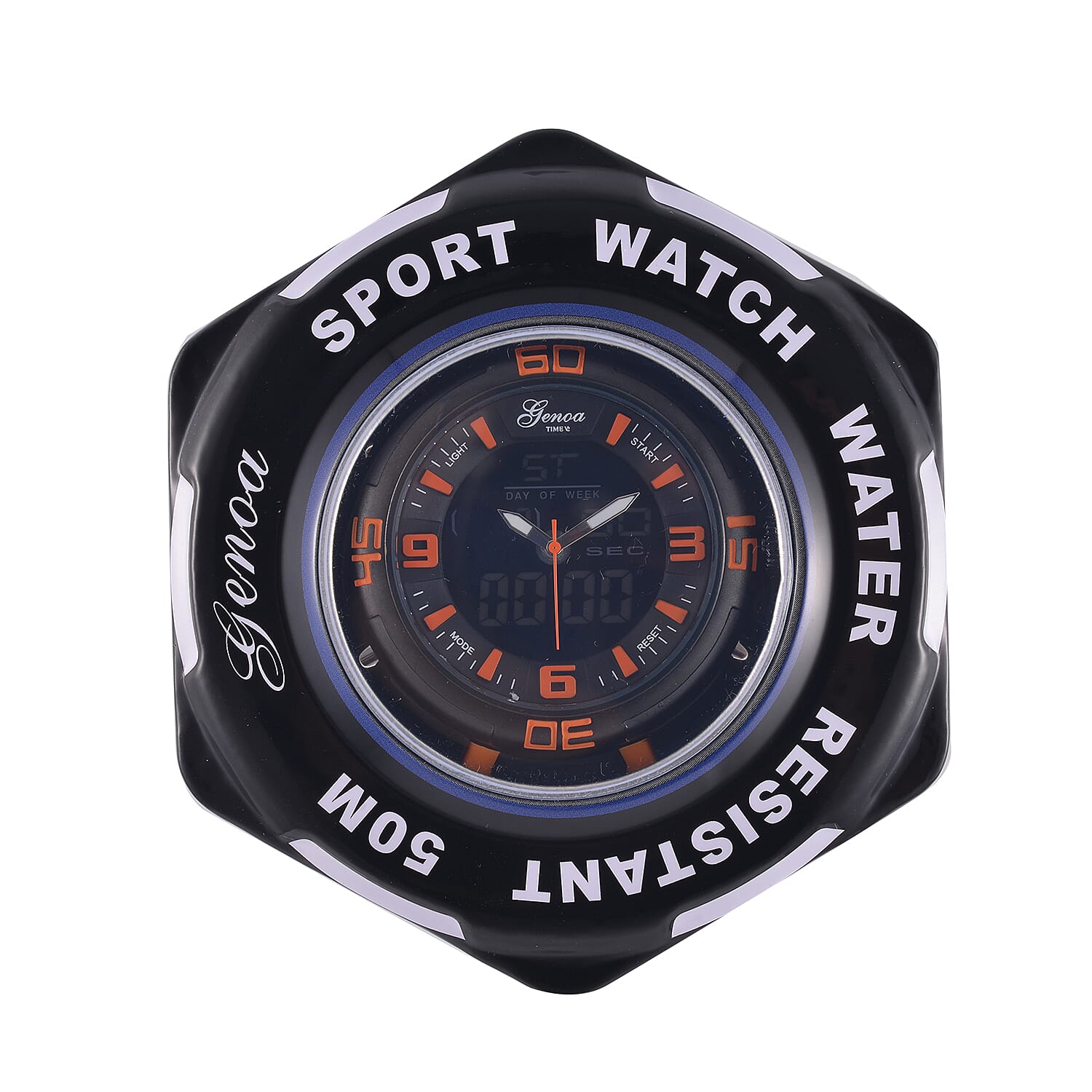 GENOA TIME V2 Japanese Movement Multifunctional Black Literal Dial 5 ATM Water Resistant Watch With Black - Orange TPU Strap