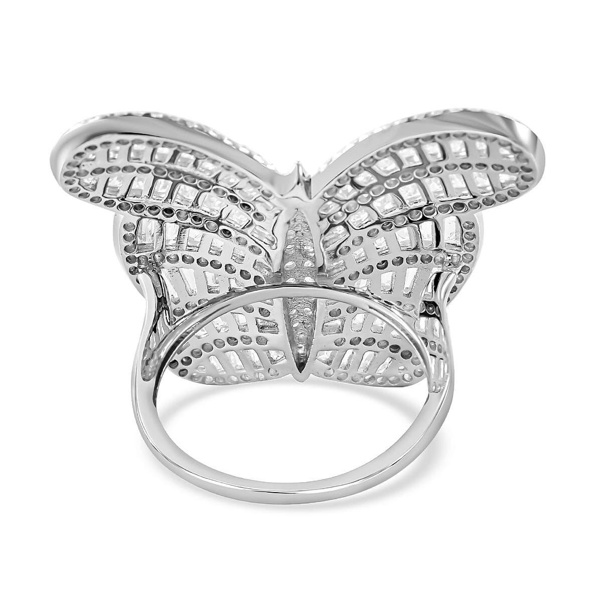 Designer Inspired - Cubic Zirconia Butterfly Ring in Rhodium Overlay Sterling Silver Silver Wt. 6.93 Gms Designer Inspired - Cubic Zirconia Butterfly Ring in Rhodium Overlay Sterling Silver Silver Wt. 6.93 Gms