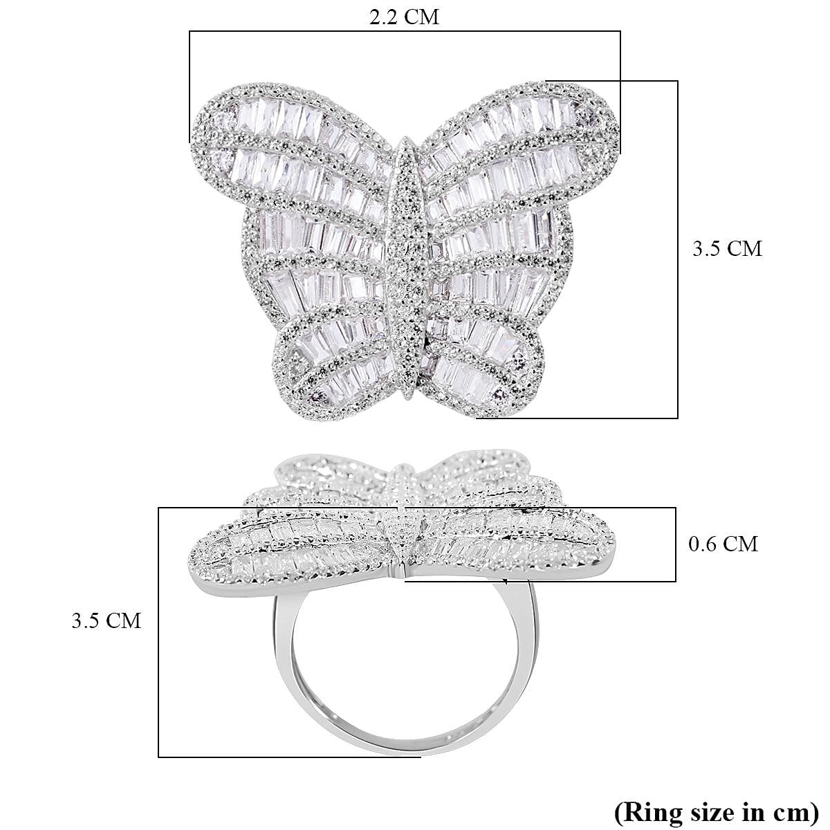 Designer Inspired - Cubic Zirconia Butterfly Ring in Rhodium Overlay Sterling Silver Silver Wt. 6.93 Gms Designer Inspired - Cubic Zirconia Butterfly Ring in Rhodium Overlay Sterling Silver Silver Wt. 6.93 Gms