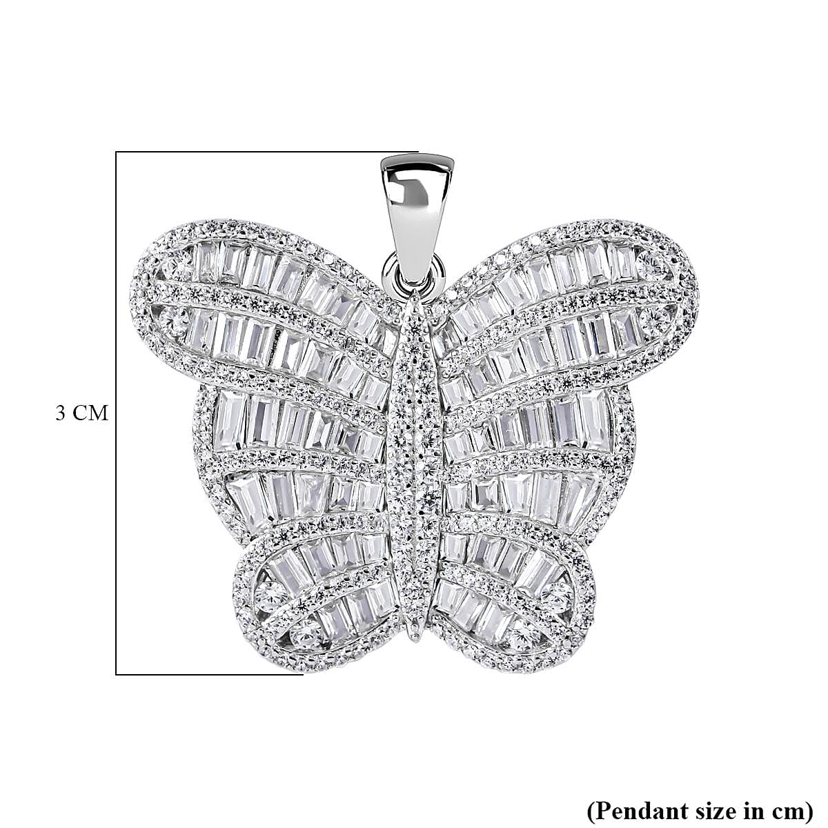 NY Closeout- Cubic Zirconia Butterfly Pendant in Rhodium Overlay Sterling Silver, Silver Wt. 7.31 Gms