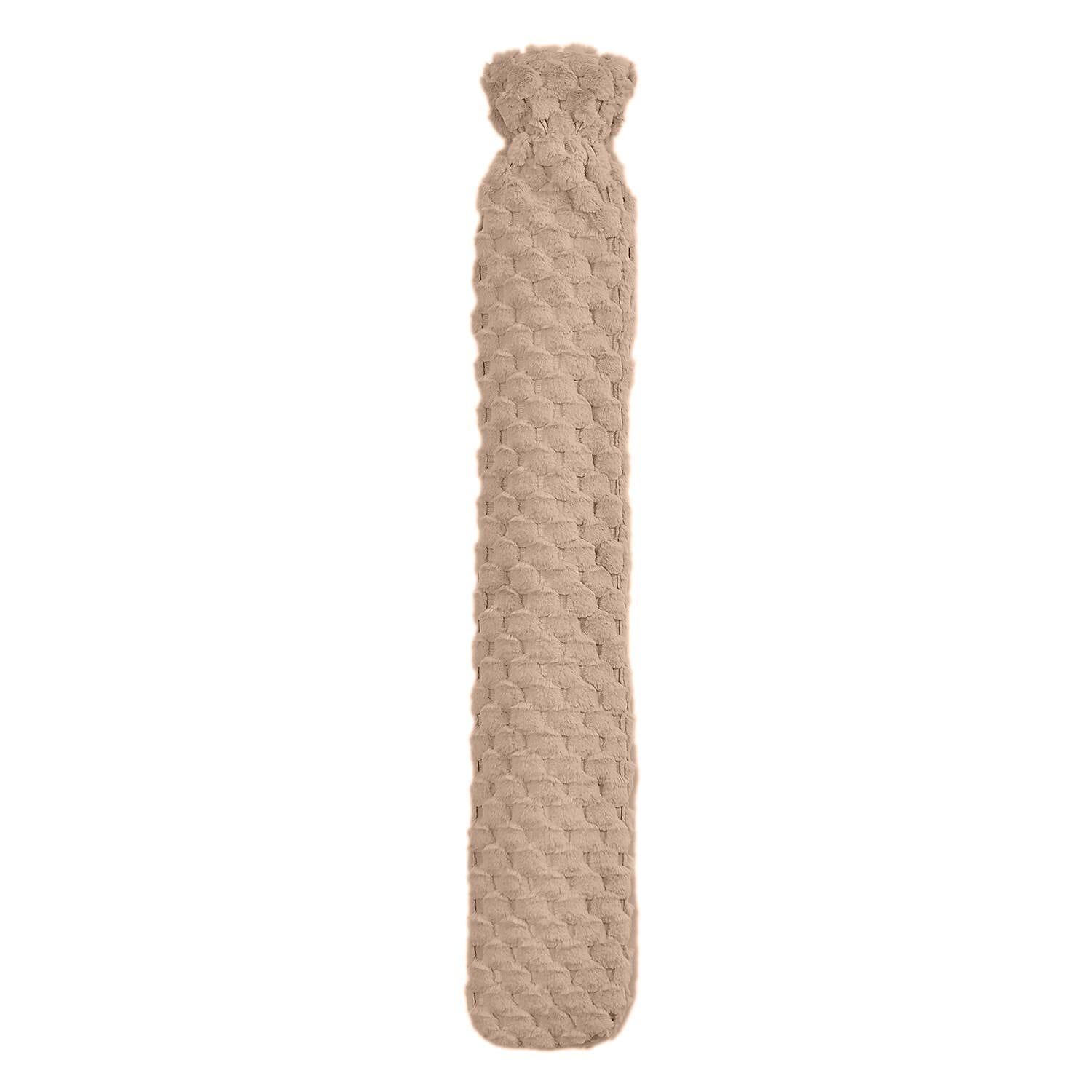 Reusable Long Hot Water Bottle with Plush Cover - Beige