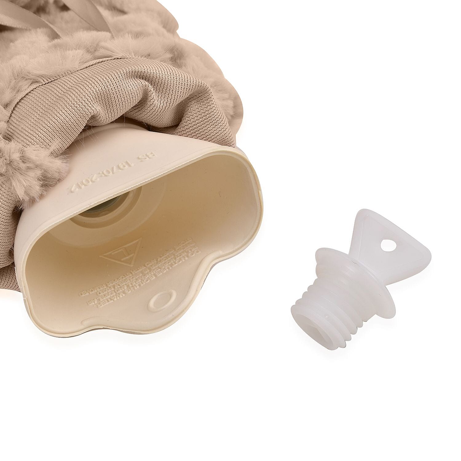 Reusable Long Hot Water Bottle with Plush Cover - Beige