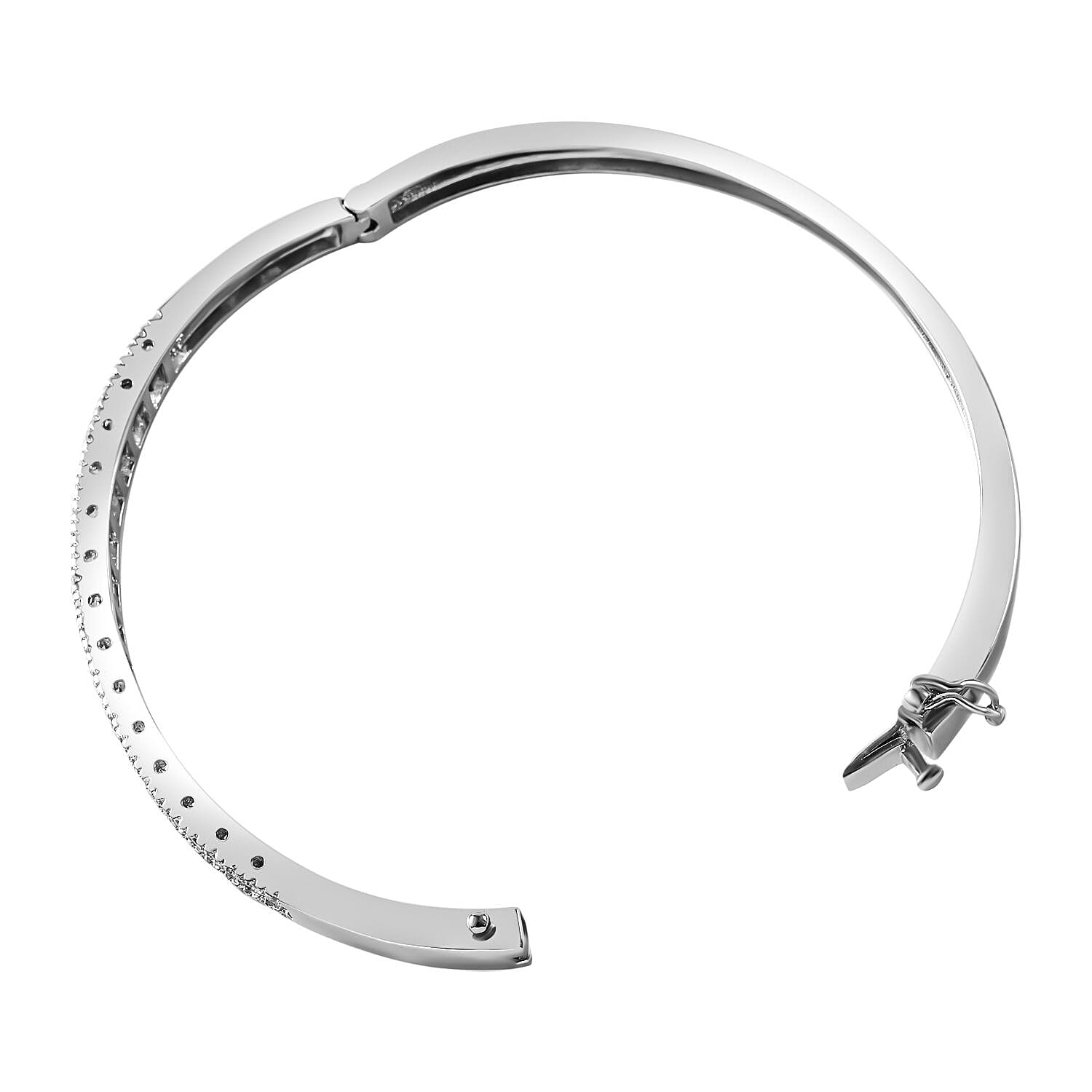 White Cubic Zirconia Bangle (Size 7.5) in Rhodium Overlay Sterling Silver 3.54 Ct, Silver Wt. 14.94 Gms.
