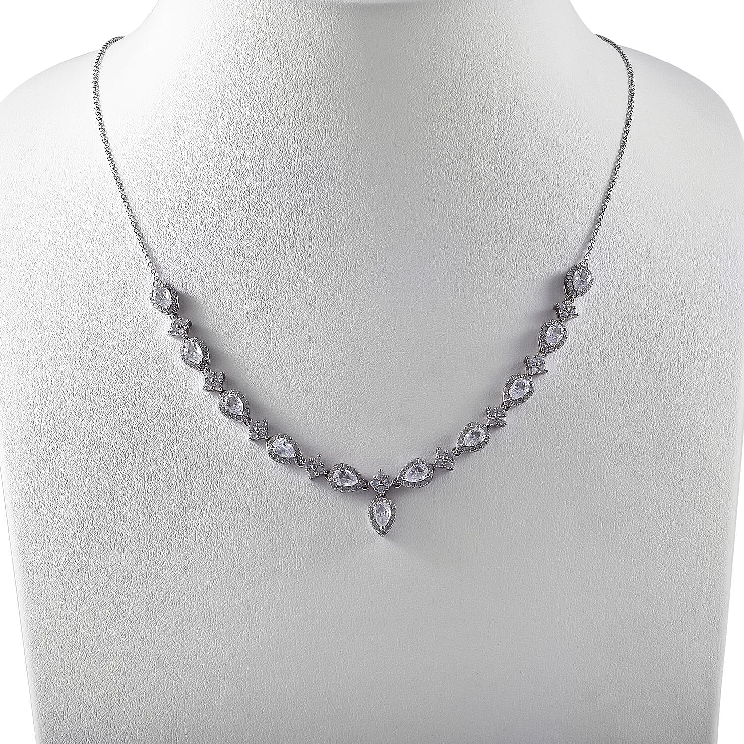 Lustro Stella -Cubic Zirconia Necklace (Size - 20) in Rhodium Overlay Sterling Silver  Silver Wt. 11.85 Gms