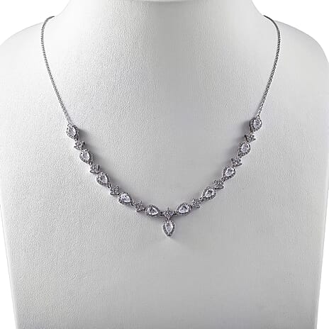 Lustro Stella -Cubic Zirconia Necklace (Size - 20) in Rhodium Overlay Sterling Silver  Silver Wt. 11.85 Gms