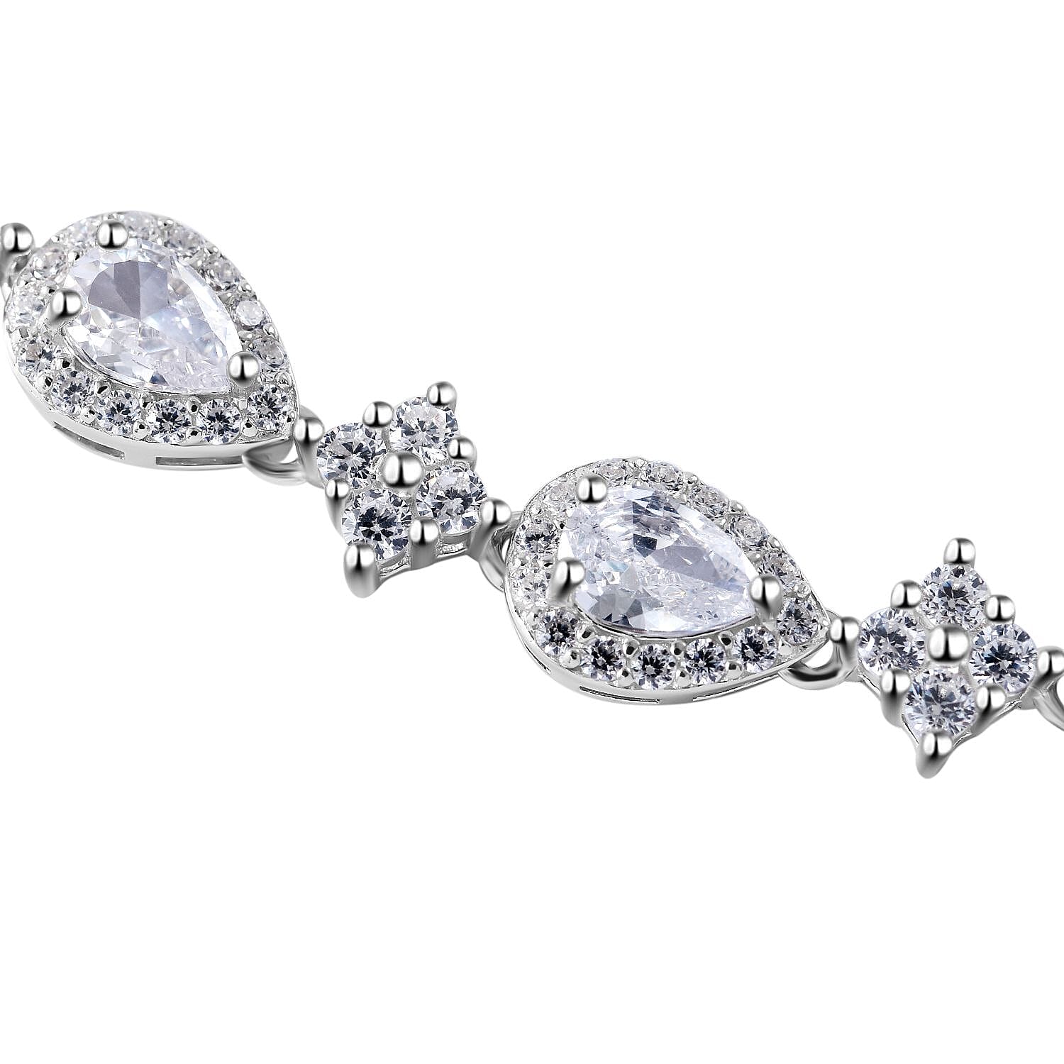 Lustro Stella -Cubic Zirconia Necklace (Size - 20) in Rhodium Overlay Sterling Silver  Silver Wt. 11.85 Gms