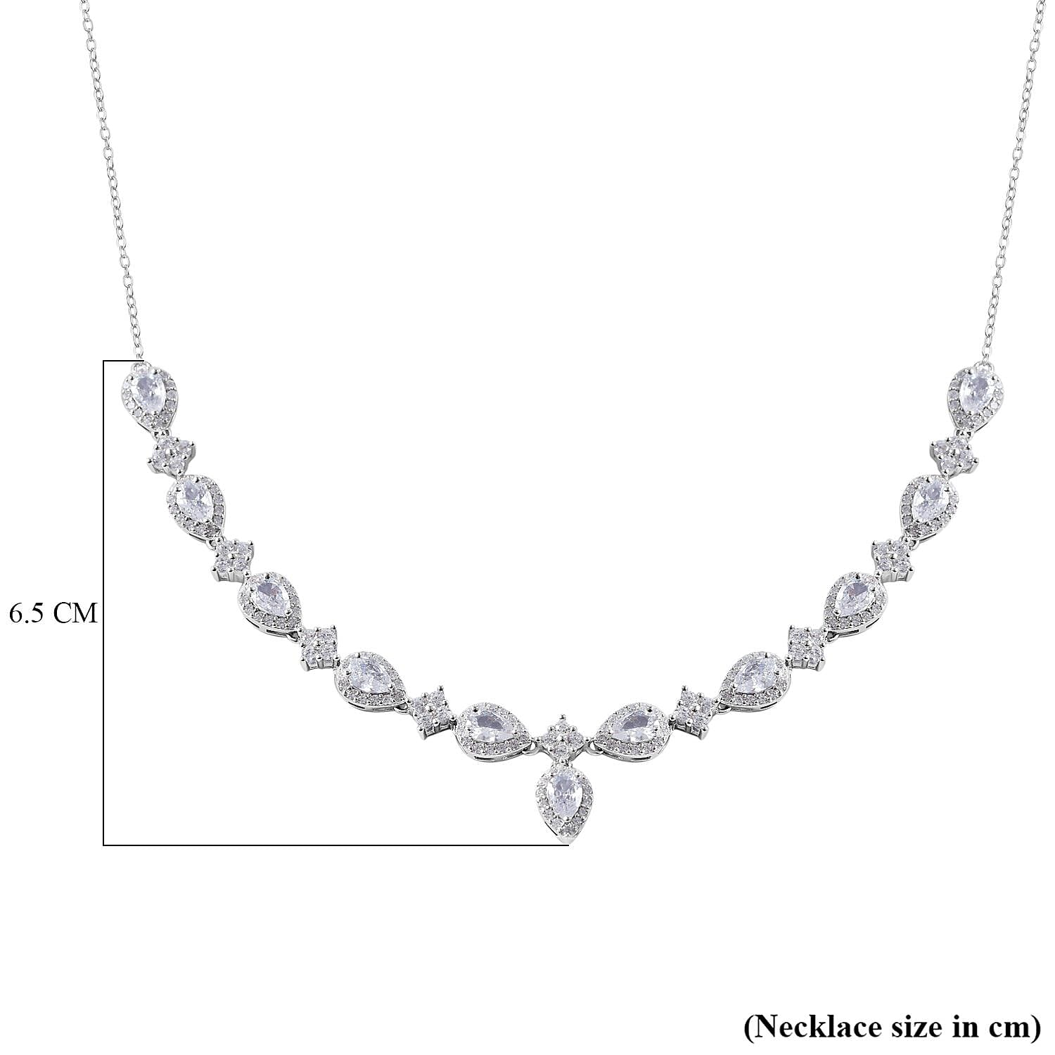 Lustro Stella -Cubic Zirconia Necklace (Size - 20) in Rhodium Overlay Sterling Silver  Silver Wt. 11.85 Gms