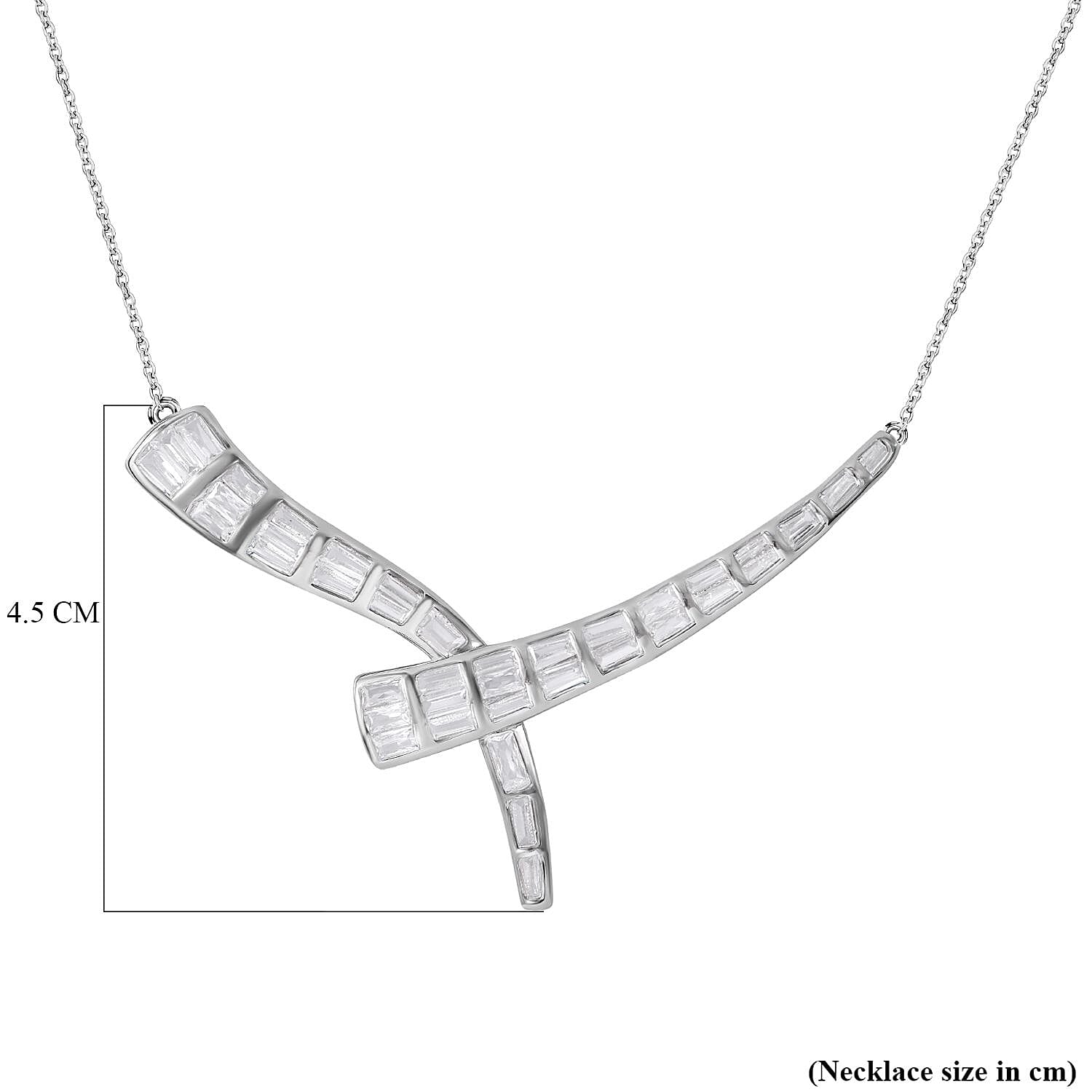Lustro Stella - Cubic Zirconia Necklace (Size - 20) in Rhodium Overlay Sterling Silver, Silver Wt . 5.35 GM