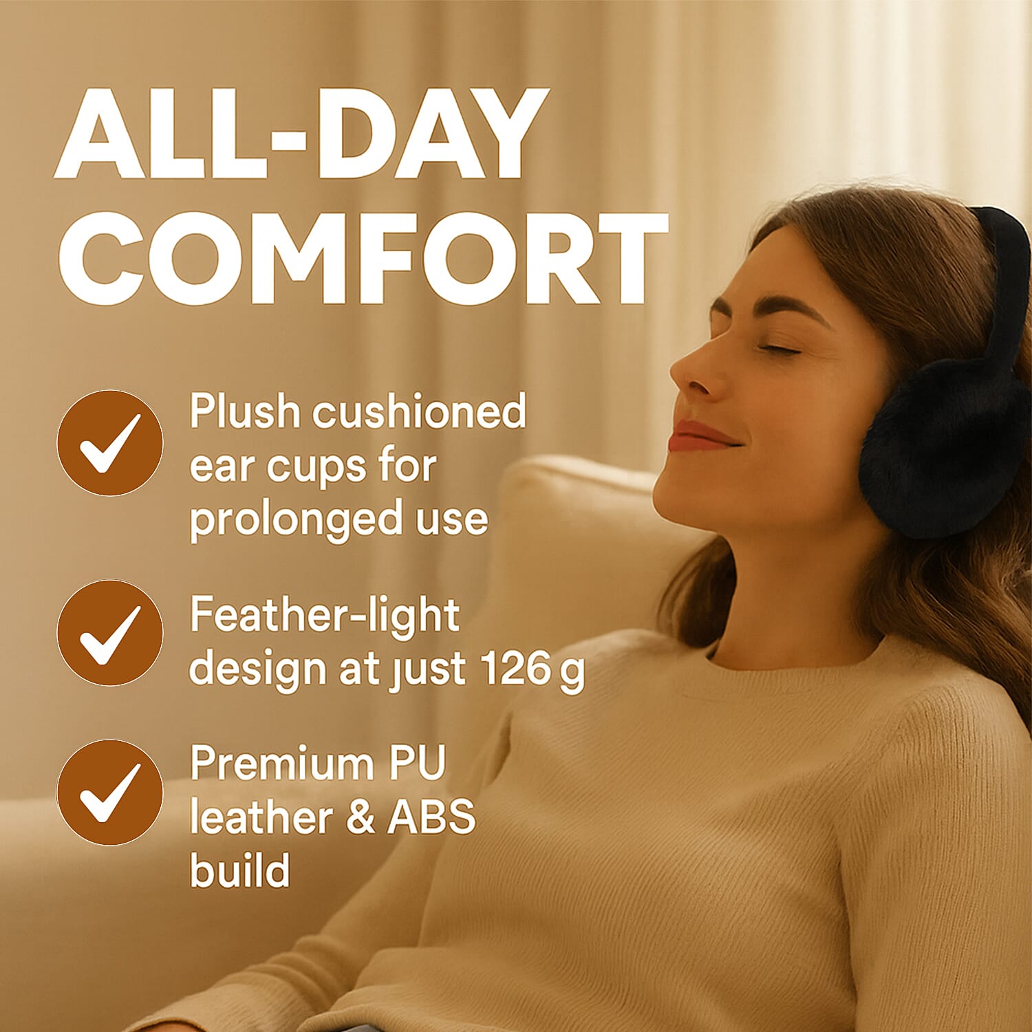 Plush Bluetooth Cushioned Headphone - Black