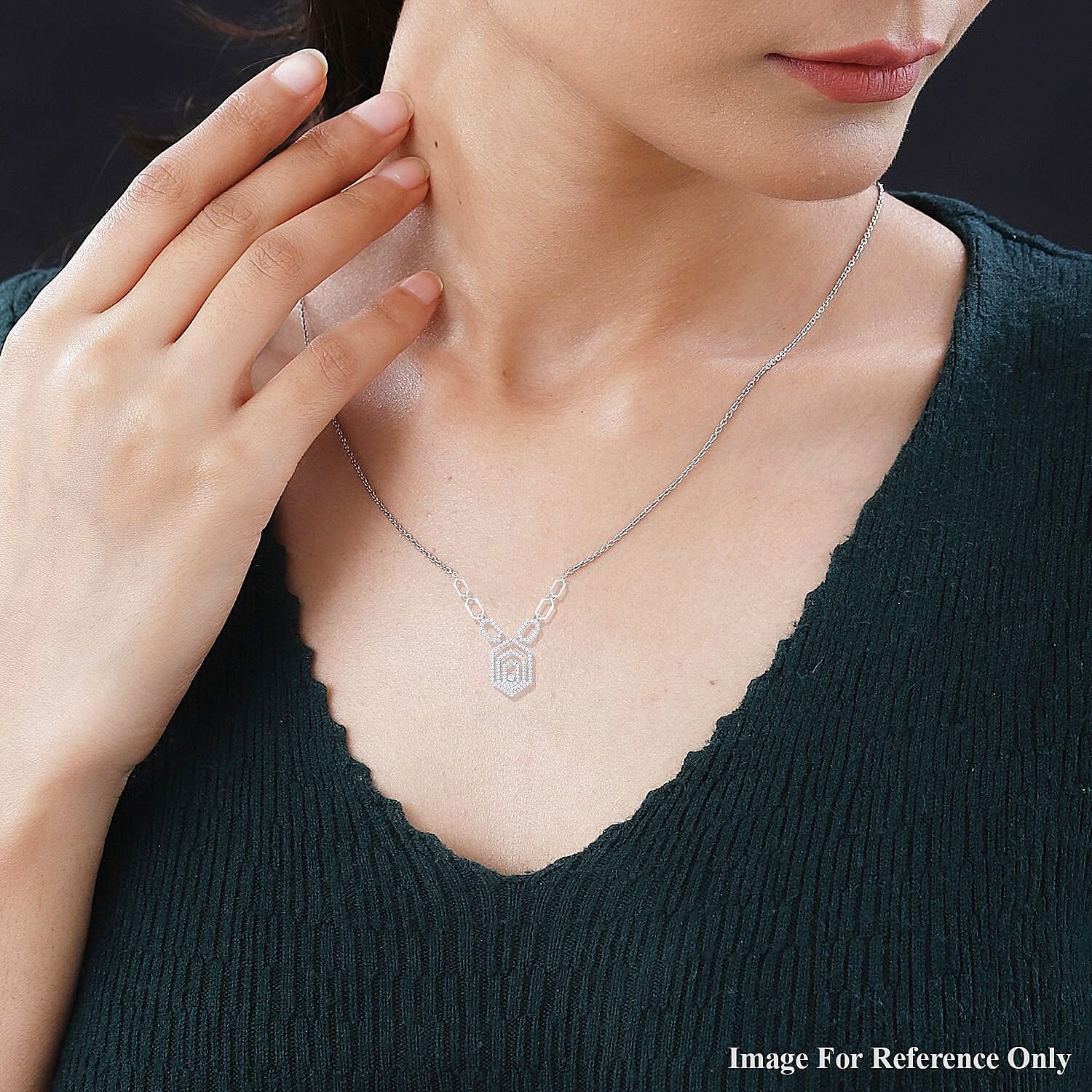 Cubic Zirconia Necklace (Size - 20) in Rhodium Overlay Sterling Silver