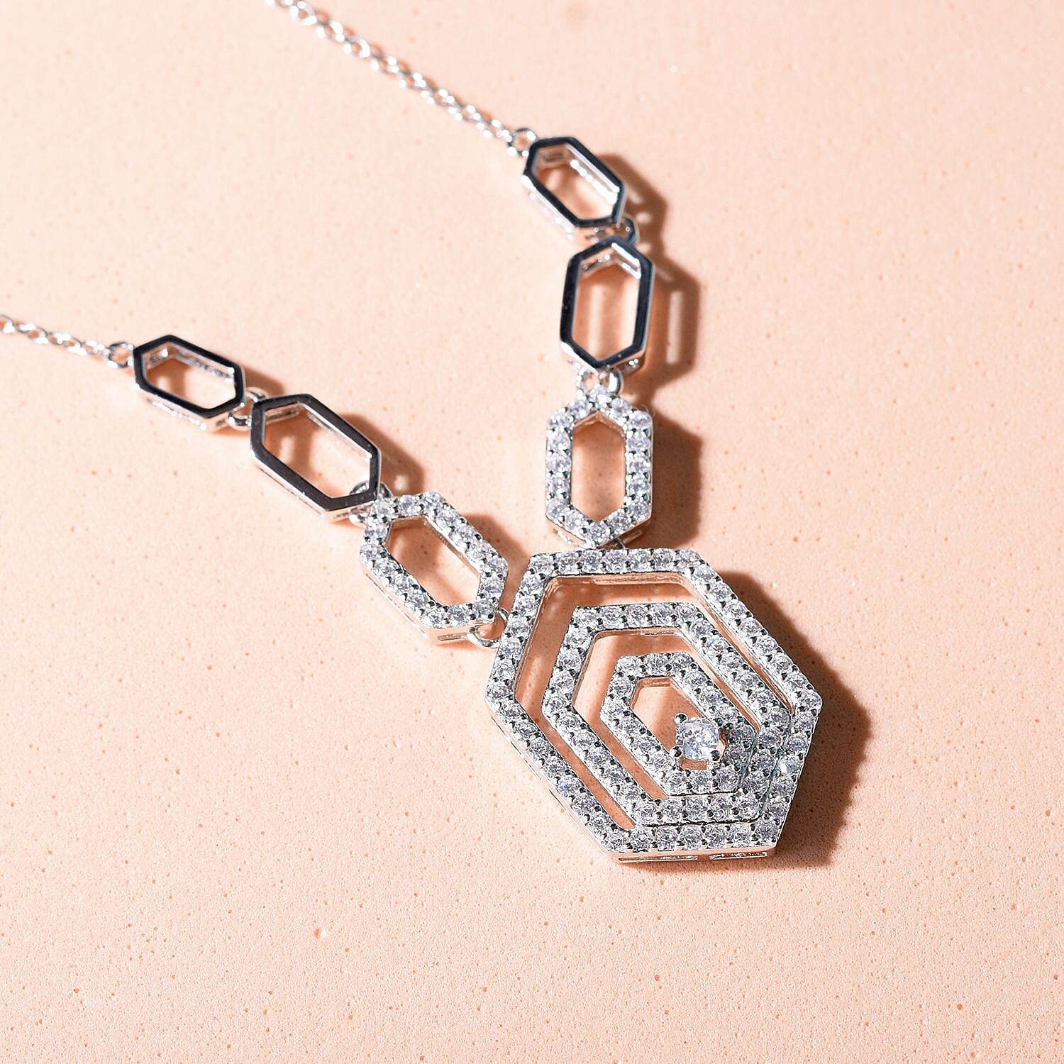 Cubic Zirconia Necklace (Size - 20) in Rhodium Overlay Sterling Silver