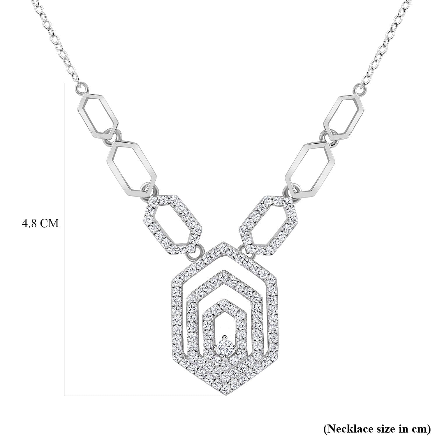 Cubic Zirconia Necklace (Size - 20) in Rhodium Overlay Sterling Silver
