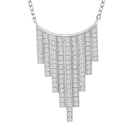 NY Closeout-Cubic Zirconia Fringe Necklace (Size - 20) in Rhodium Overlay Sterling Silver 1.96 Ct, Silver Wt. 7.28 Gms