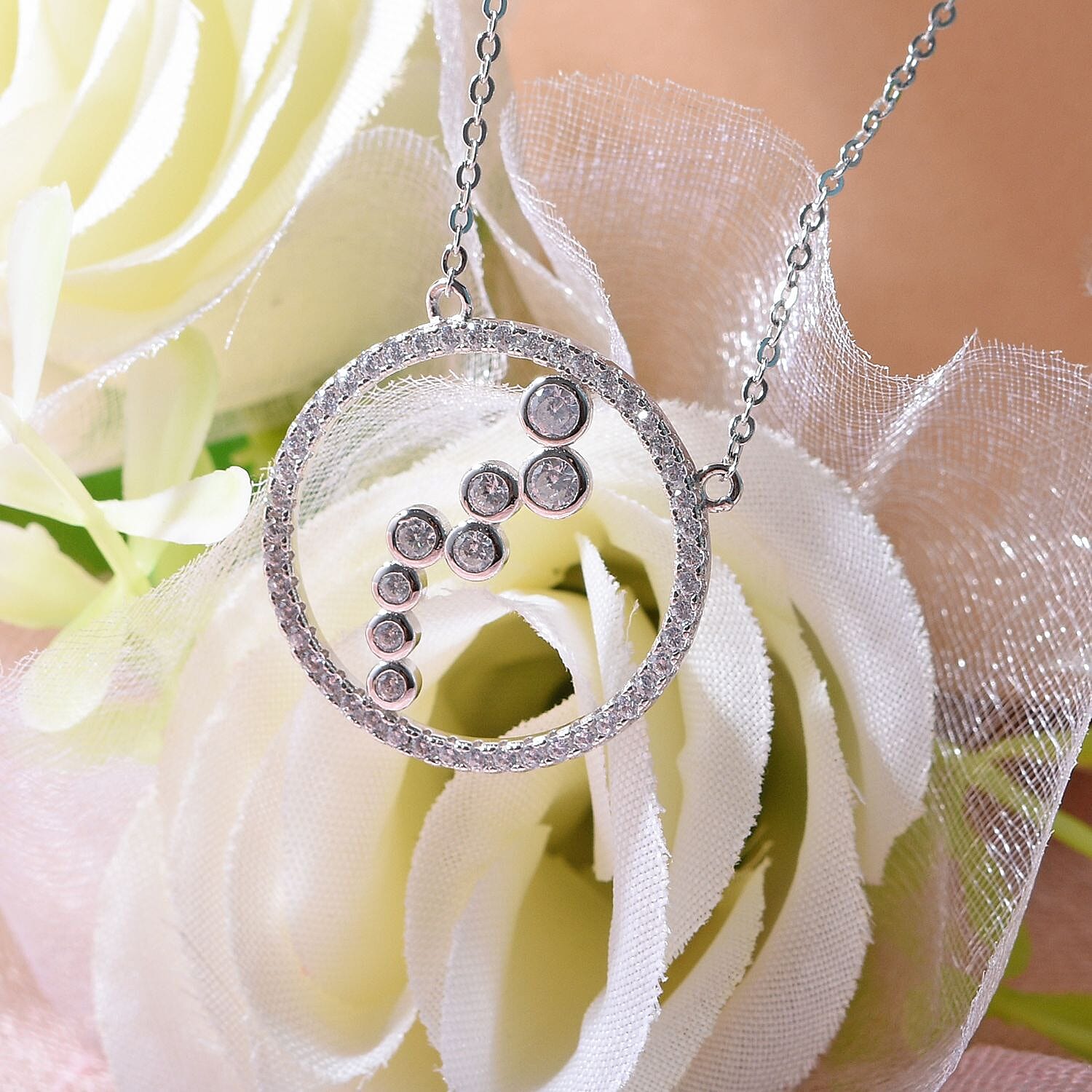 NY Closeout-Cubic Zirconia Circle & Bubble Necklace (Size - 20) in Rhodium Overlay Sterling Silver 1.33 Ct