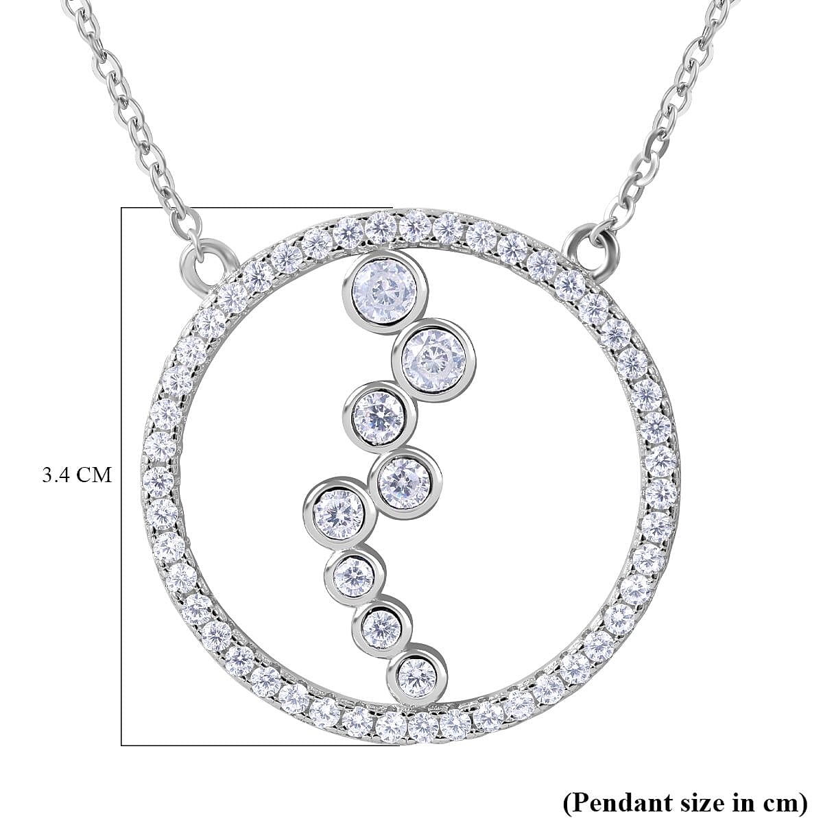 NY Closeout-Cubic Zirconia Circle & Bubble Necklace (Size - 20) in Rhodium Overlay Sterling Silver 1.33 Ct
