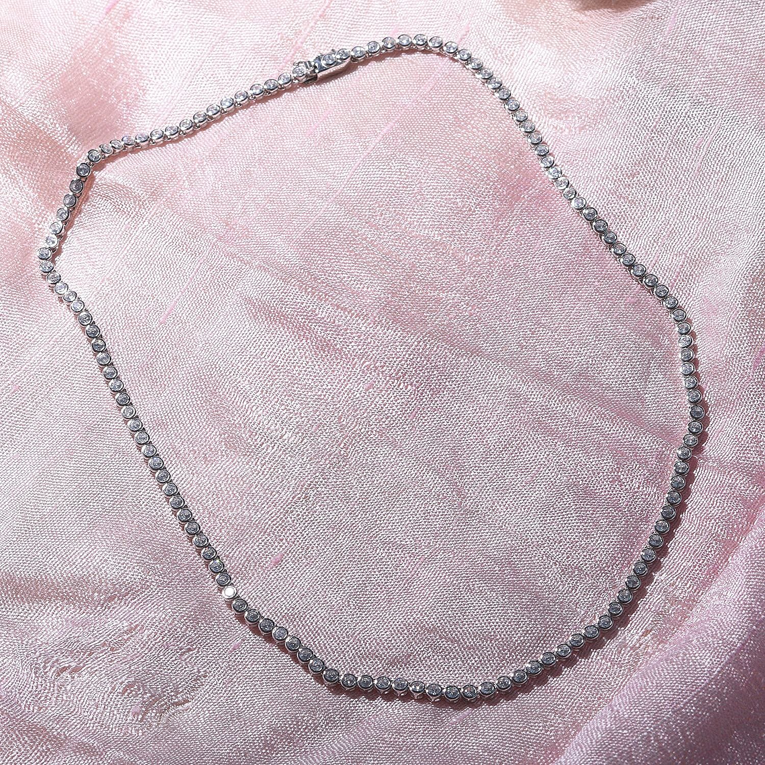 NY Closeout-Cubic Zirconia Necklace (Size - 20) in Rhodium Overlay Sterling Silver 15.25 Ct, Silver Wt. 20.71 Gms