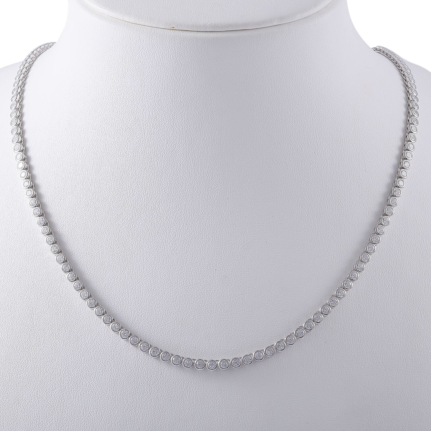 NY Closeout-Cubic Zirconia Necklace (Size - 20) in Rhodium Overlay Sterling Silver 15.25 Ct, Silver Wt. 20.71 Gms