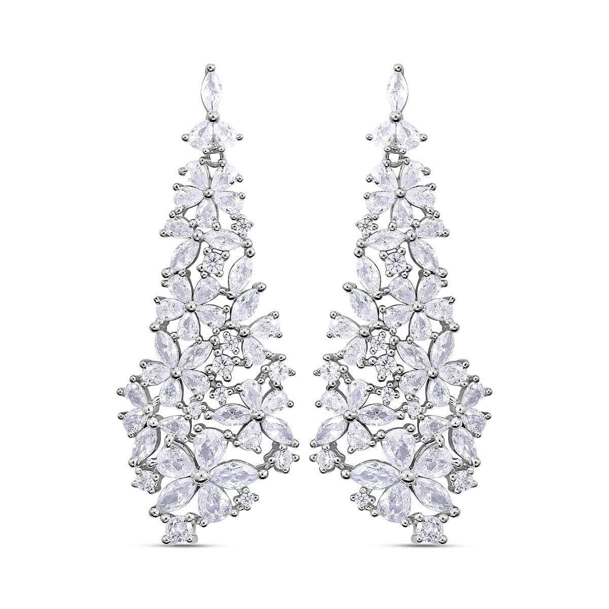 NY Closeout- Cubic Zirconia Christmas Tree Earrings in Rhodium Overlay Sterling Silver 14.44 Ct