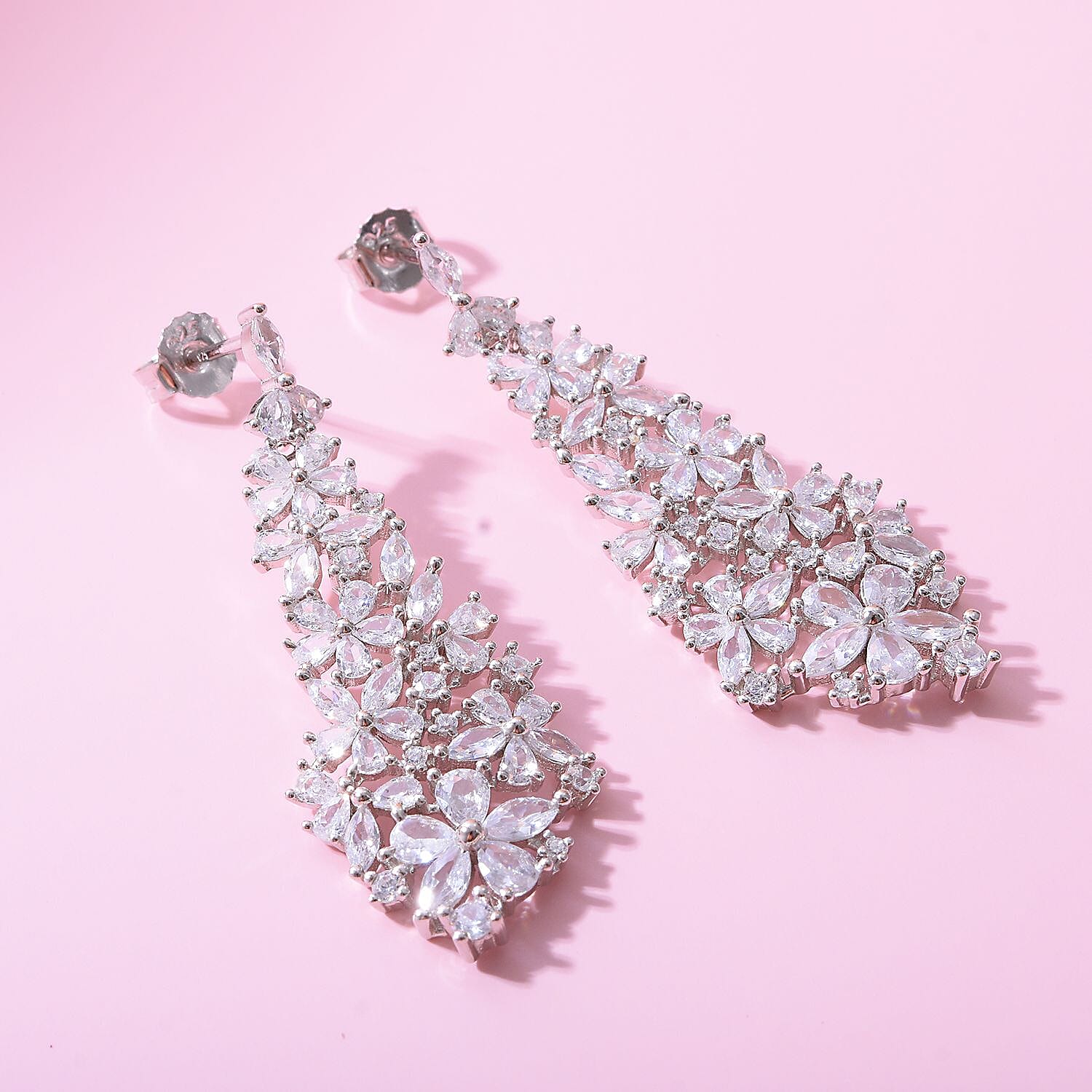 NY Closeout- Cubic Zirconia Christmas Tree Earrings in Rhodium Overlay Sterling Silver 14.44 Ct