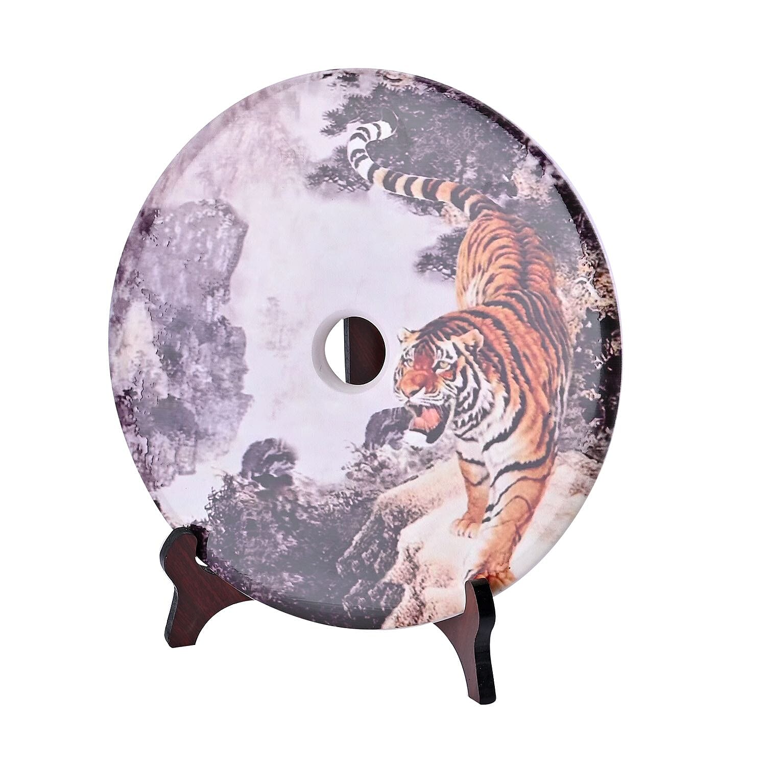 EXCLUSIVE LIMITED EDITION- Serpentine Tiger Painted Disk with Wooden Stand 13255 Cts.Presented in a Gift Box