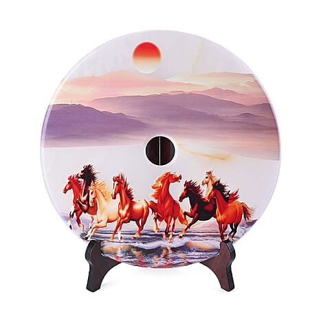 Serpentine Horses Painted Disk with Wooden Stand 13255 Cts.Presented in a gift box