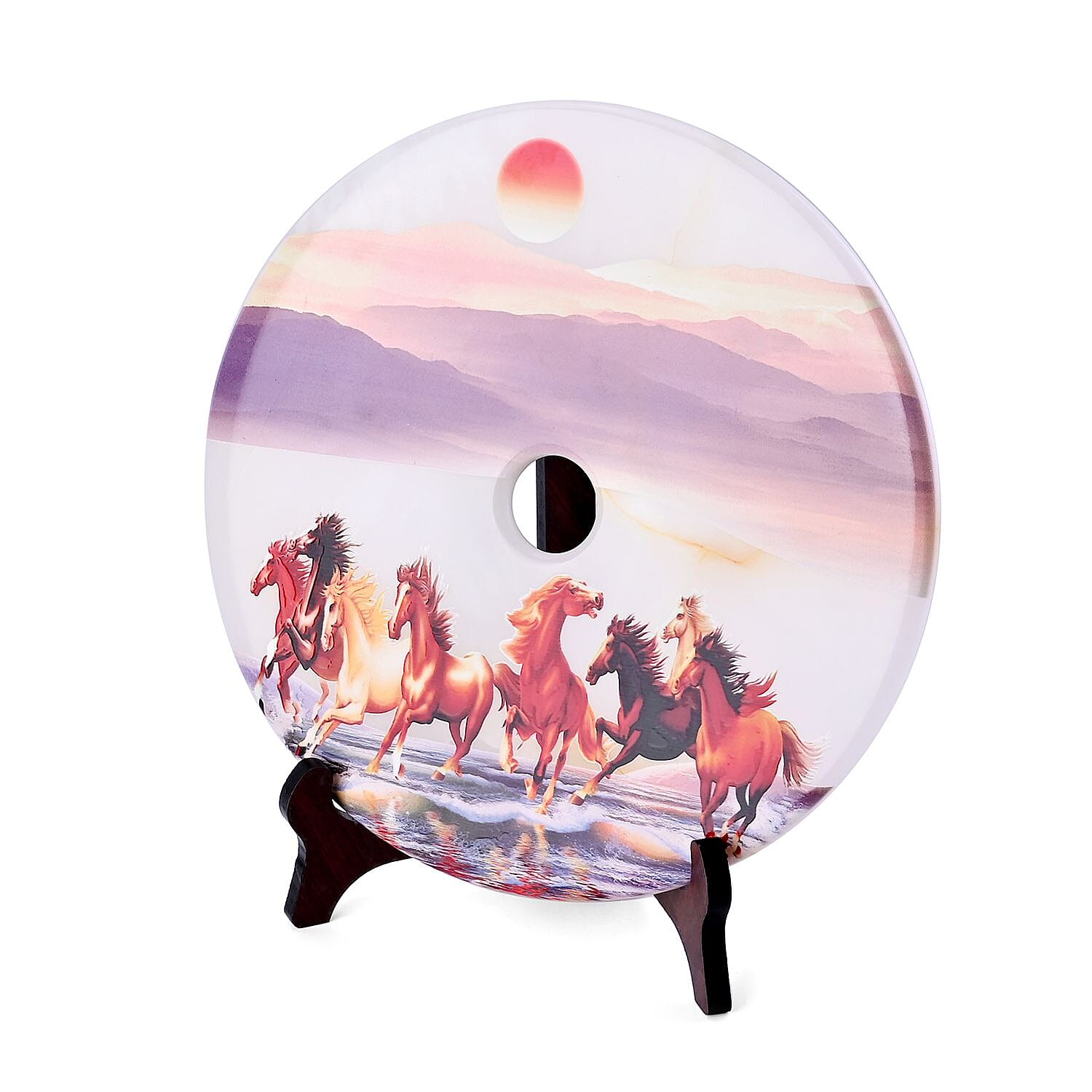 EXCLUSIVE LIMITED EDITION- Serpentine Horses Painted Disk with Wooden Stand 13255 Cts.Presented in a gift box