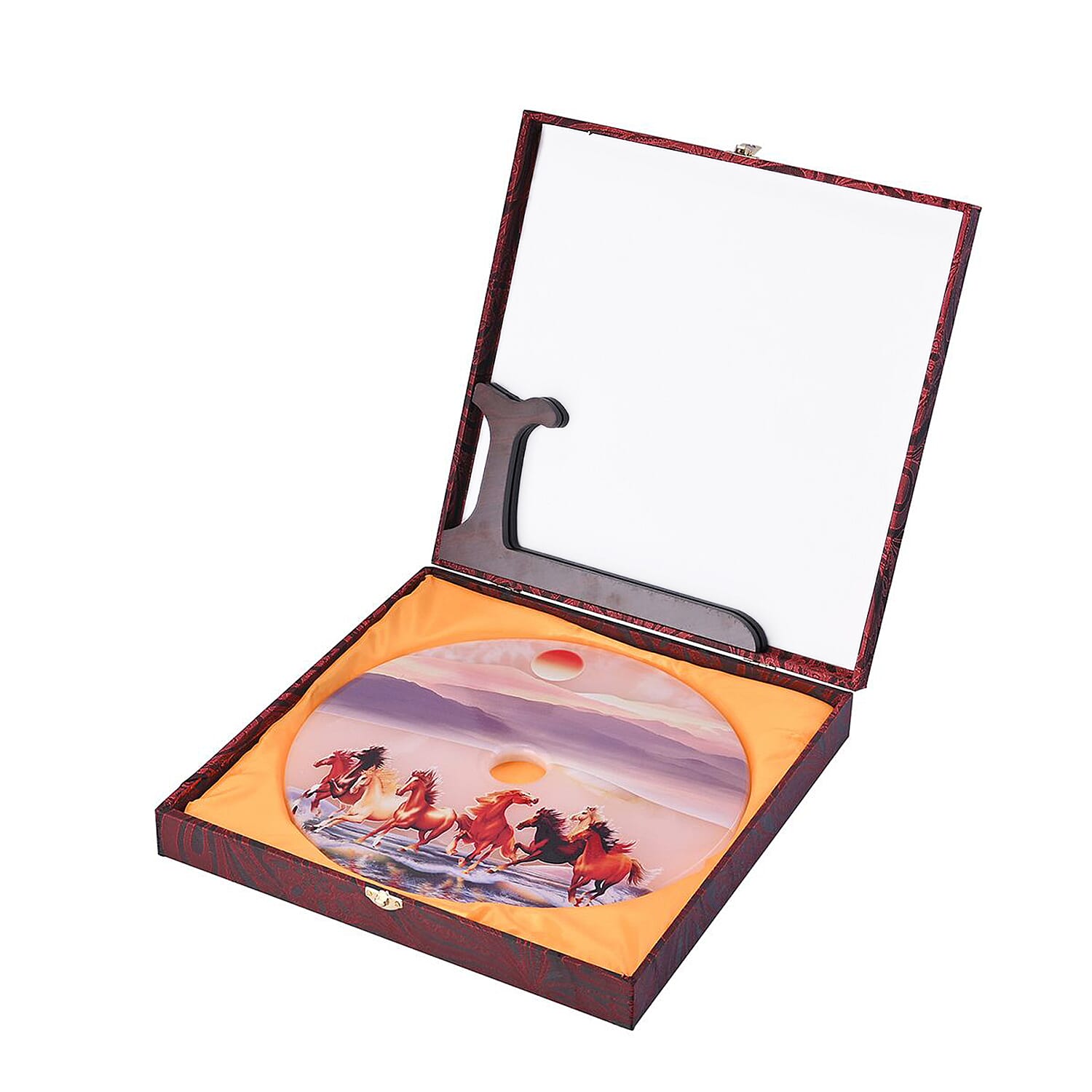 EXCLUSIVE LIMITED EDITION- Serpentine Horses Painted Disk with Wooden Stand 13255 Cts.Presented in a gift box