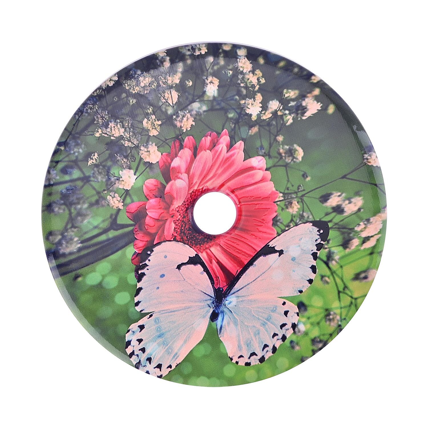 EXCLUSIVE LIMITED EDITION- Serpentine Butterfly Painted Jade Disk with Wooden Stand 13255 Cts.Presented in a Gift Box