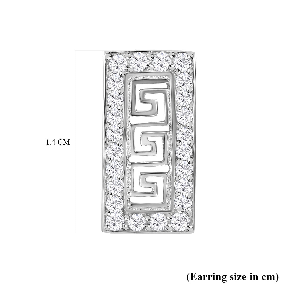 NY Closeout- Cubic Zirconia Greek Key Earrings in Rhodium Overlay Sterling Silver 1.00 Ct