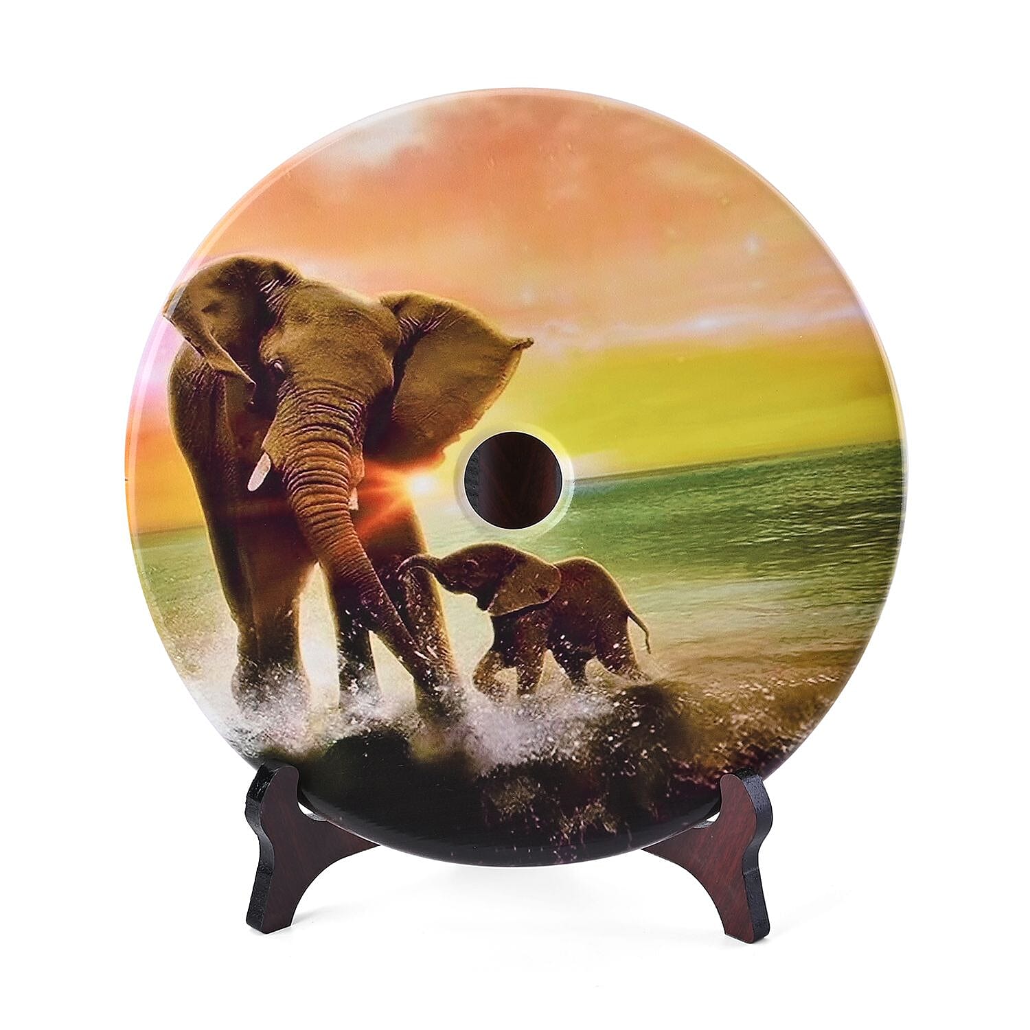 EXCLUSIVE LIMITED EDITION- Serpentine Elephant Painted Disk with Wooden Stand 13255 Cts.Presented in a gift box