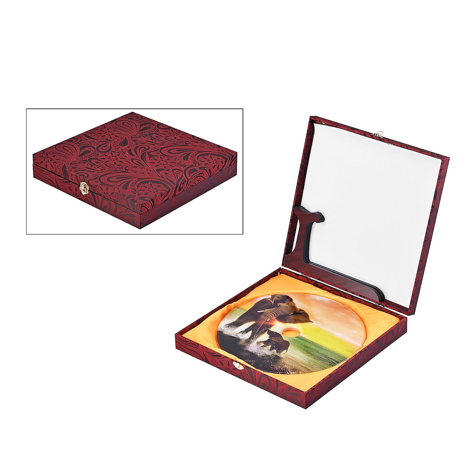 EXCLUSIVE LIMITED EDITION- Serpentine Elephant Painted Disk with Wooden Stand 13255 Cts.Presented in a gift box