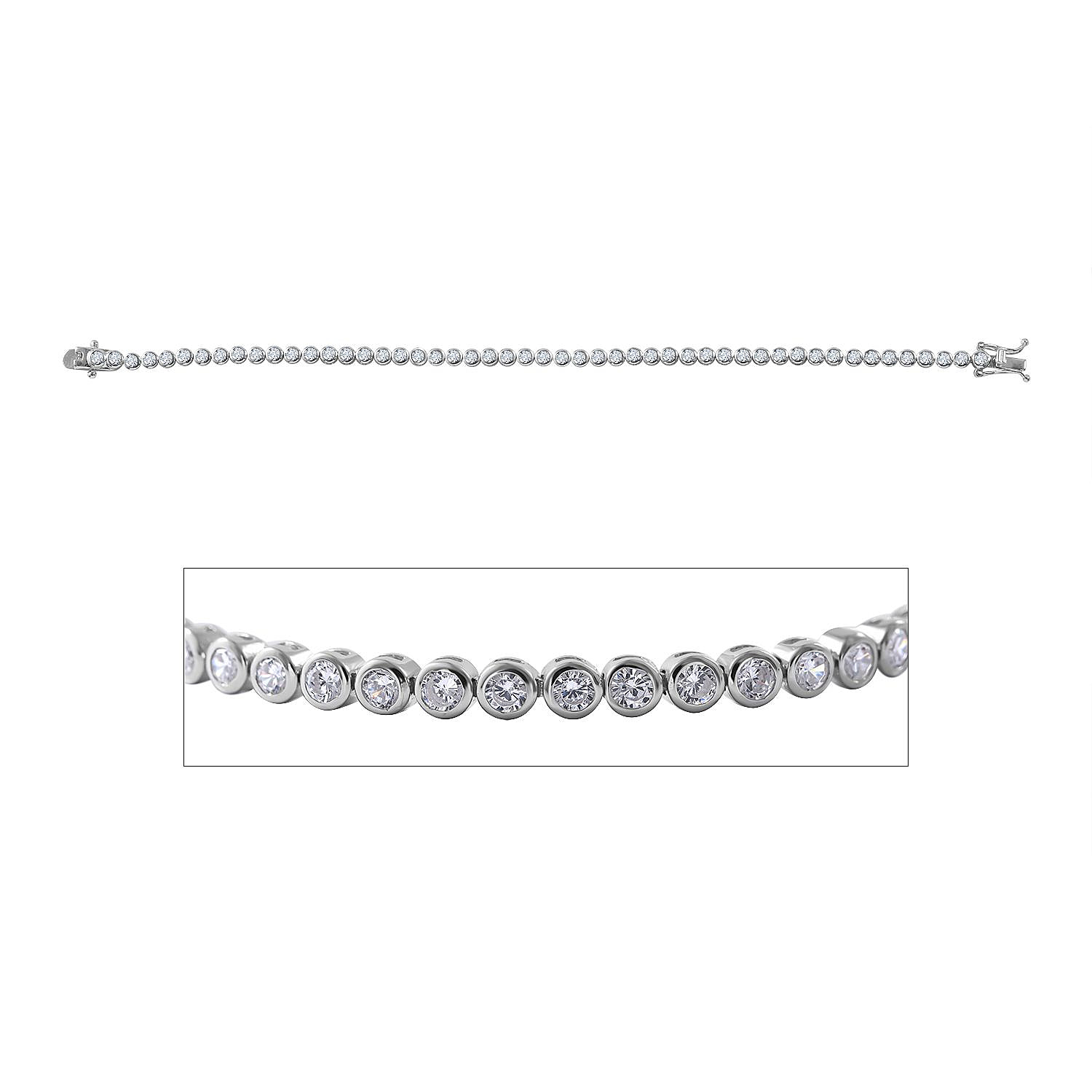 NY Closeout- Cubic Zirconia Bracelet (Size - 8) in Rhodium Overlay Sterling Silver 6.88 Ct, Silver Wt. 9.41 Gms