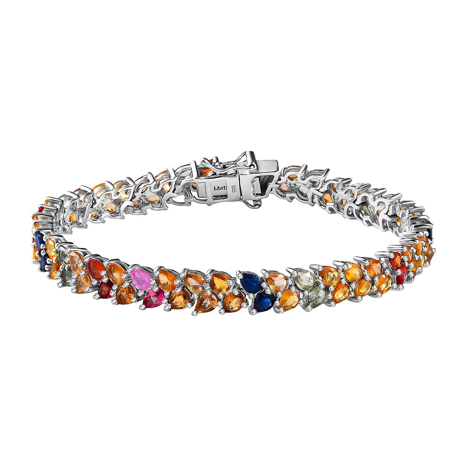 Multi Sapphire Bracelet (Size - 7) in Platinum Overlay Sterling Silver 14.69 Ct, Silver Wt. 12.60 Gms