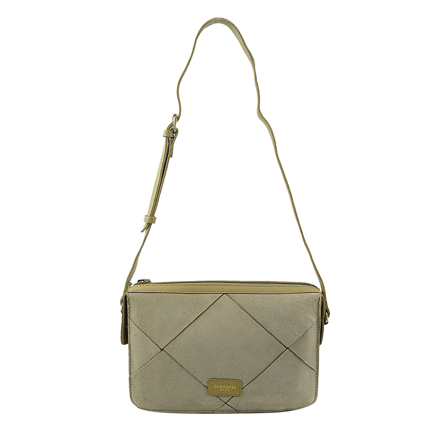 Closeout - Ecotorie Genuine Leather Crossbody Bag - Beige