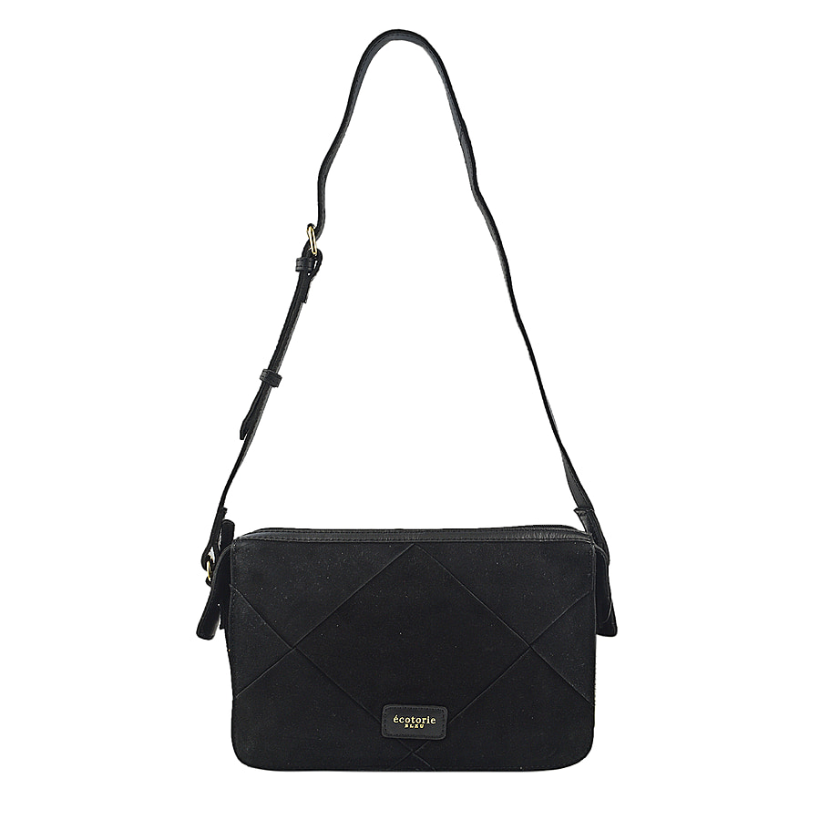 Closeout - Ecotorie Genuine Leather Crossbody Bag - Black