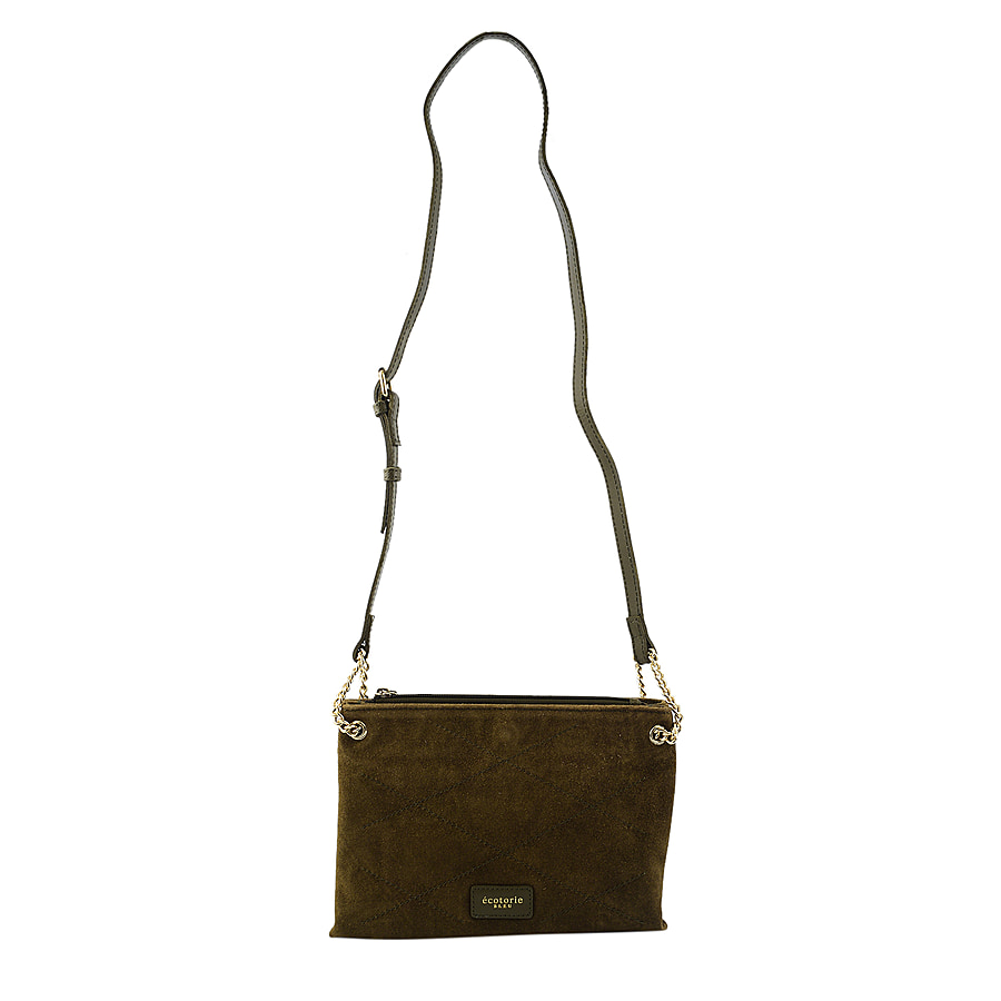 Closeout - Ecotorie Genuine Leather Leopard Printed Crossbody Bag With Chain Shoulder Strap - Olive