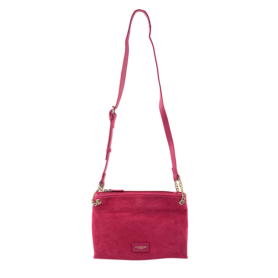 Closeout - Ecotorie Genuine Leather Leopard Printed Crossbody Bag With Chain Shoulder Strap - Fuschia