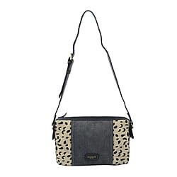 Closeout - Ecotorie Genuine Leather Leopard Printed Crossbody Bag With Shoulder Strap - Fuschia